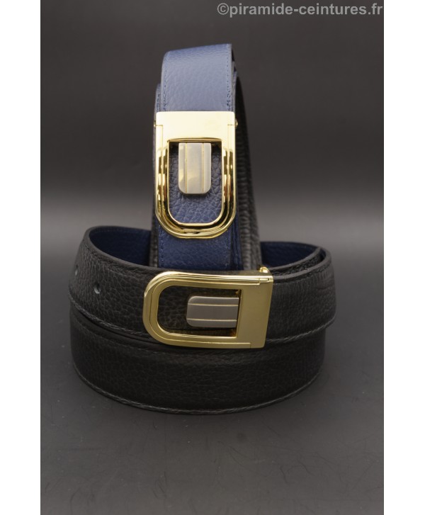 Reversible belt 30mm with golden and nickel case buckle - Black and Blue