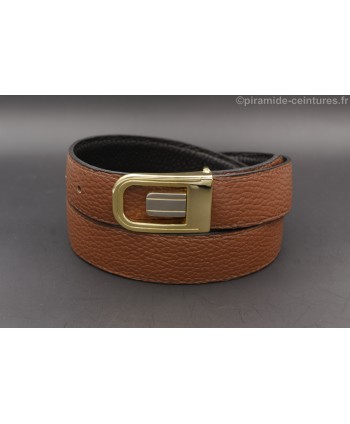 Reversible belt 30mm with golden and nickel case buckle - Brown side
