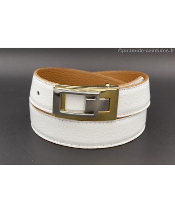Ceinture 30 mm réversible avec boucle boitier doré et nickel - Côté Blanc