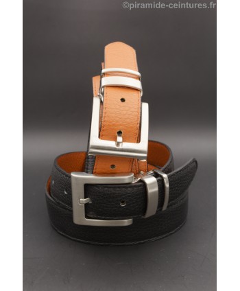 Reversible belt 30mm with double nickel buckle - Black and Orange