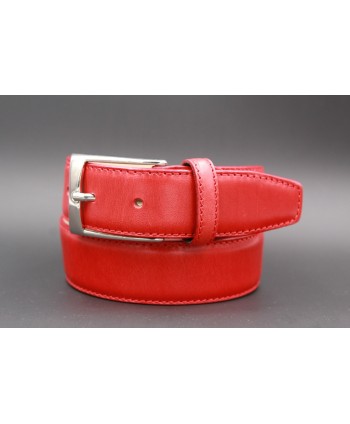 Red smooth leather belt - nickel buckle