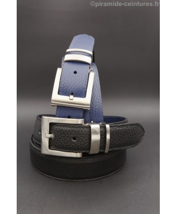 Ceinture 30 mm réversible avec boucle nickel double passant - Noir et Bleu