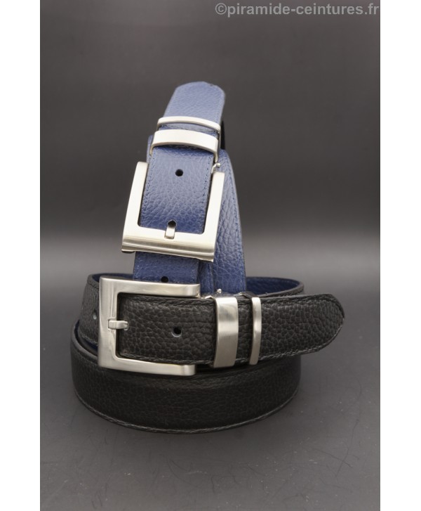 Ceinture 30 mm réversible avec boucle nickel double passant - Noir et Bleu