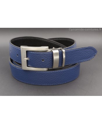 Ceinture 30 mm réversible avec boucle nickel double passant - Côté Bleu
