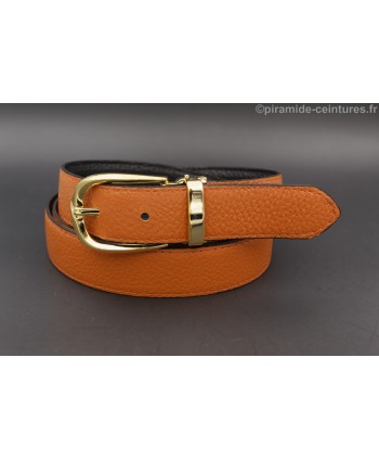 Reversible belt 30mm with golden horseback-style buckle - Orange side