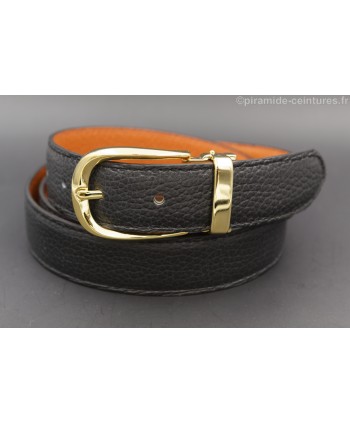 Reversible belt 30mm with golden horseback-style buckle - Black side