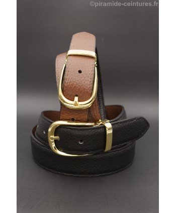 Reversible belt 30mm with golden horseback-style buckle - Black and Brown