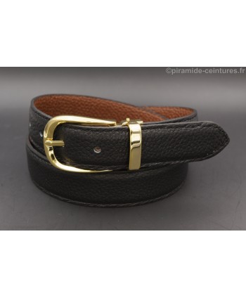 Reversible belt 30mm with golden horseback-style buckle - Black side