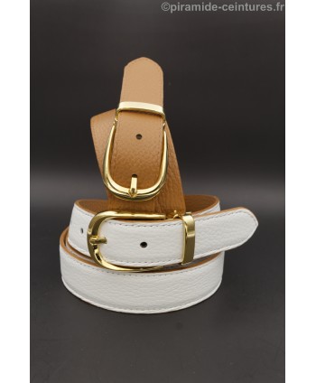 Reversible belt 30mm with golden horseback-style buckle - Camel and White