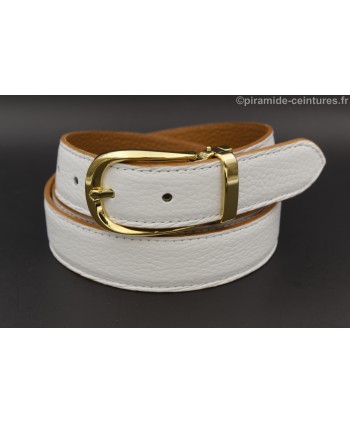 Reversible belt 30mm with golden horseback-style buckle - White side
