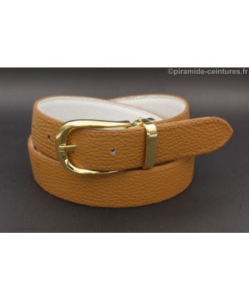 Reversible belt 30mm with golden horseback-style buckle - Camel side