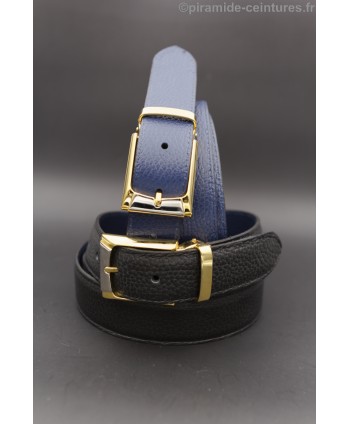 Reversible belt 30mm with golden and nickel buckle - Black and Blue