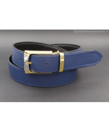 Reversible belt 30mm with golden and nickel buckle - Blue side