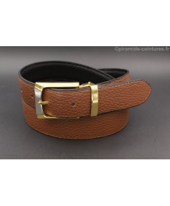 Reversible belt 30mm with golden and nickel buckle - Brown side