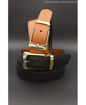 Ceinture 30 mm réversible avec boucle dorée et Nickel - Noir et Orange