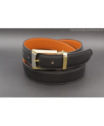 Ceinture 30 mm réversible avec boucle dorée et Nickel - Côté Noir