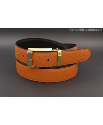 Ceinture 30 mm réversible avec boucle dorée et Nickel - Côté Orange
