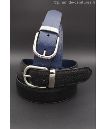 Reversible belt 30mm with nickel horseback-style buckle - Black and Blue