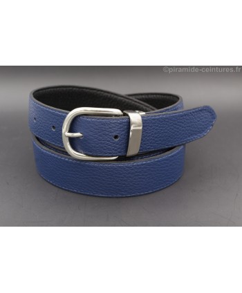 Reversible belt 30mm with nickel horseback-style buckle - Blue side