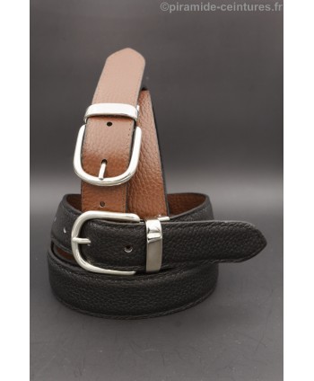 Reversible belt 30mm with nickel horseback-style buckle - Black and Brown