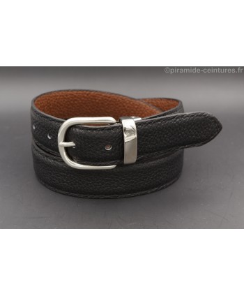 Reversible belt 30mm with nickel horseback-style buckle - Black side