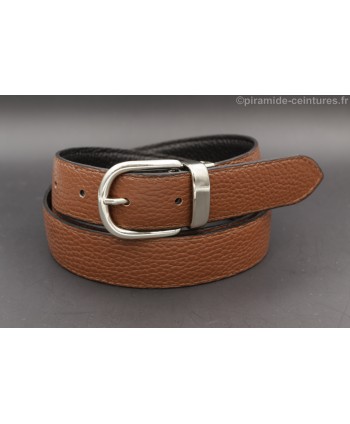 Reversible belt 30mm with nickel horseback-style buckle - Brown side