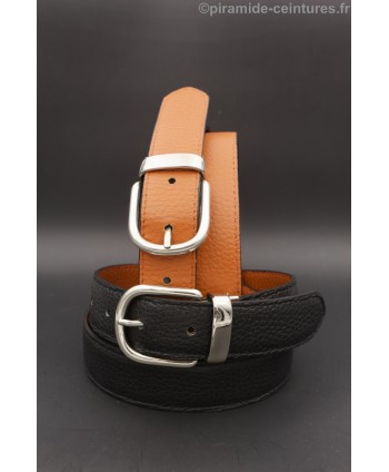 Reversible belt 30mm with nickel horseback-style buckle - Black and Orange