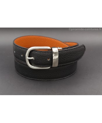 Reversible belt 30mm with nickel horseback-style buckle - Black side