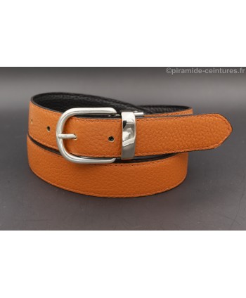 Reversible belt 30mm with nickel horseback-style buckle - Orange side