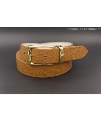 Reversible belt 30mm with golden rectangular buckle - Camel side