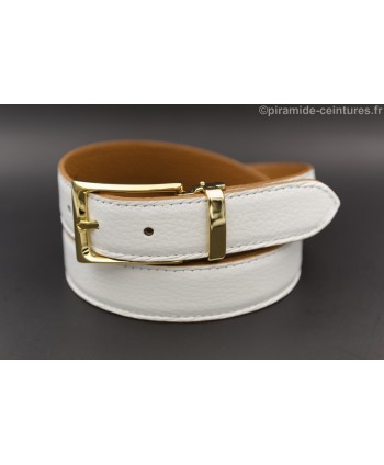Reversible belt 30mm with golden rectangular buckle - White side