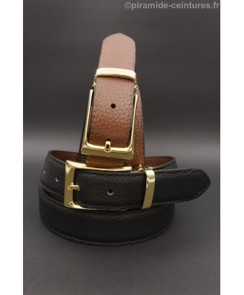 Reversible belt 30mm with golden rectangular buckle - Black and Brown