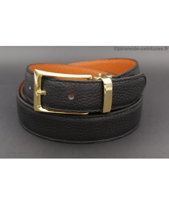 Reversible belt 30mm with golden rectangular buckle - Black side