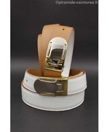 Reversible belt 30mm with golden and nickel case buckle - Camel and white