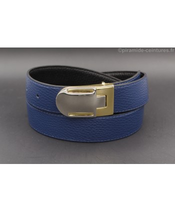Reversible belt 30mm with golden and nickel case buckle - Blue side