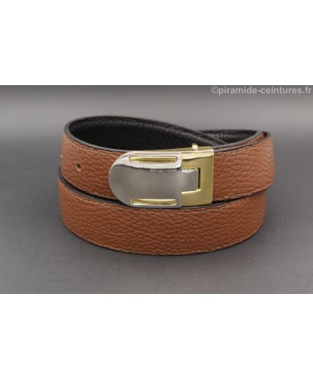 Reversible belt 30mm with golden and nickel case buckle - Brown side