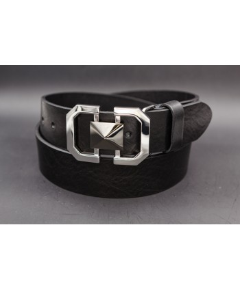Ceinturon cuir noir boucle nickel et pyramide canon de fusil
