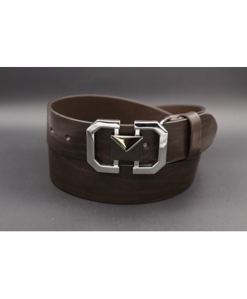 Ceinturon cuir marron boucle nickel et pyramide canon de fusil