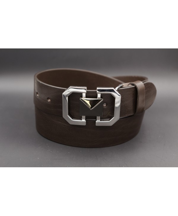 Ceinturon cuir marron boucle nickel et pyramide canon de fusil