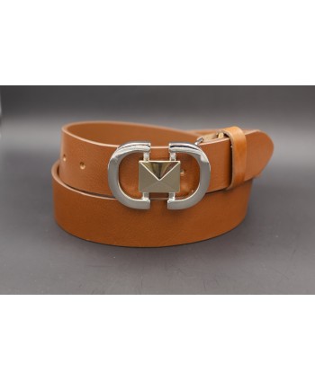 Ceinturon en cuir véritable - Boucle Métallique Élégante - Camel
