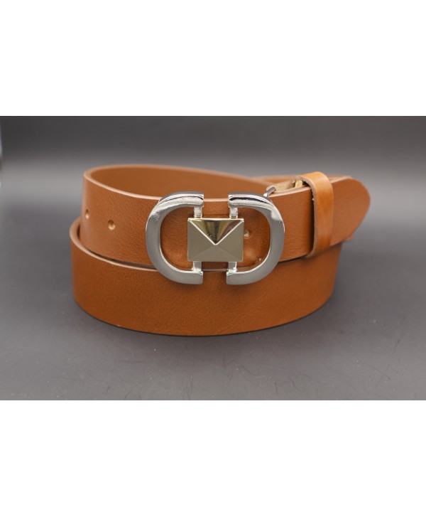 Ceinturon en cuir véritable - Boucle Métallique Élégante - Camel