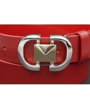 Ceinturon en cuir véritable - Boucle Métallique Élégante - Rouge - détail boucle