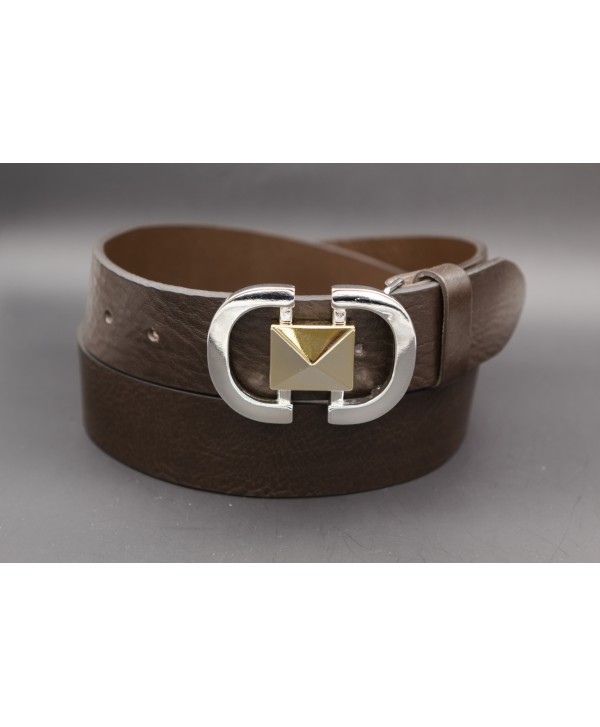 Ceinturon en cuir véritable - Boucle Métallique Élégante - Marron
