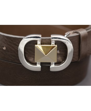 Ceinturon en cuir véritable - Boucle Métallique Élégante - Marron - détail boucle