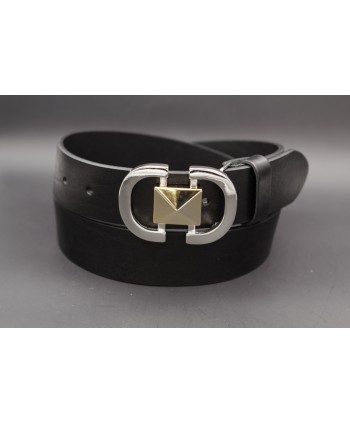 Ceinturon en cuir véritable - Boucle Métallique Élégante - Noir