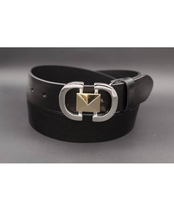 Ceinturon en cuir véritable - Boucle Métallique Élégante - Noir