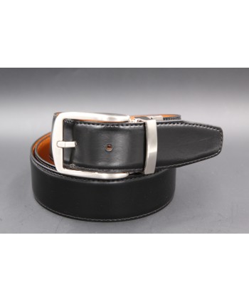 Black - cognac Reversible belt 35mm - pin buckle brushed nickel - black side