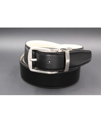 Black - beige Reversible belt 35mm - pin buckle brushed nickel - beige side