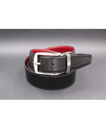 Black - burgundy Reversible belt 35mm - pin buckle brushed nickel - black side