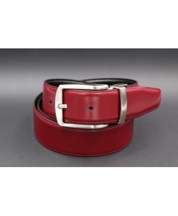 Black - burgundy Reversible belt 35mm - pin buckle brushed nickel - burgundy side